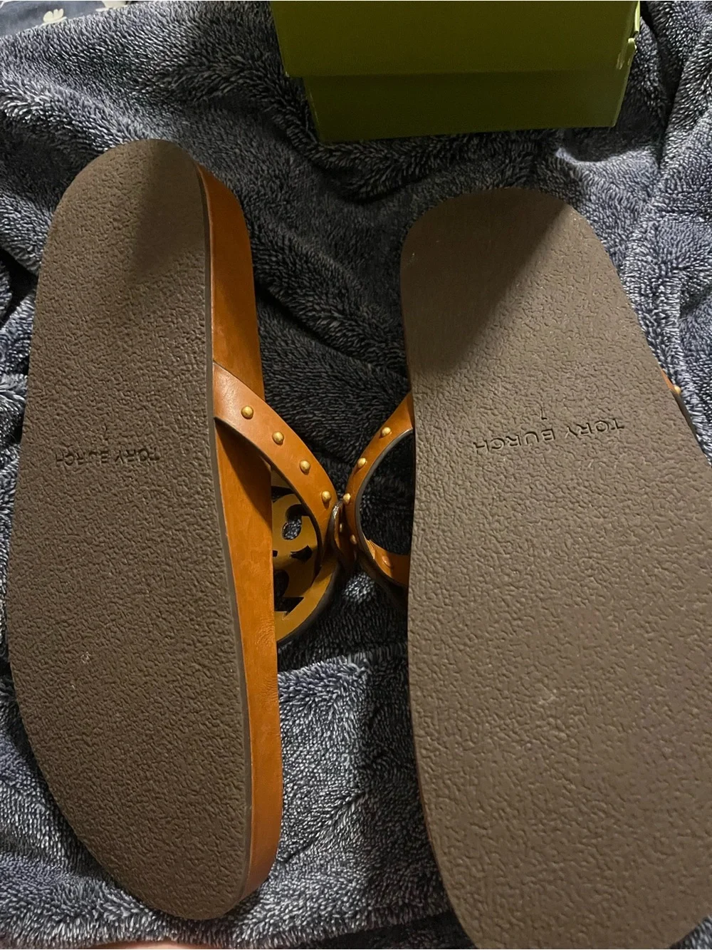 Tory Burch Tan Leather Miller Thong Sandals with Gold Logo